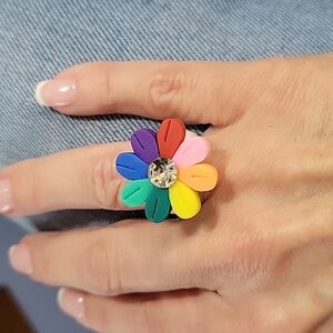 RAINBOW DAISY RETRO RING, METAL FREE